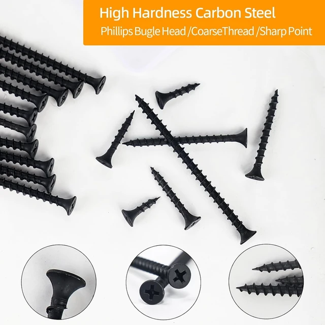 Alt view image 3 of 6 - 170-Piece Screw Assortment Kit, Multi-Size Phillips Flat Head Black Wood Screws for Home Repair and Furniture Assembly