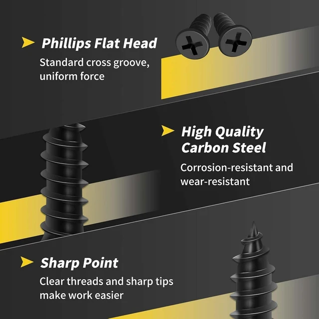 Alt view image 6 of 6 - Wood Screws 1/2 Inch, FIXLINK Premium Flat Head Phillips Black Wood Screws 135 PCS, Self Tapping Electrophoresis in Indoor Furniture, Woodworking (#6 x 1/2")