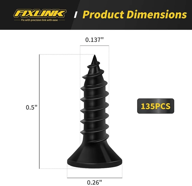 Alt view image 3 of 6 - Wood Screws 1/2 Inch, FIXLINK Premium Flat Head Phillips Black Wood Screws 135 PCS, Self Tapping Electrophoresis in Indoor Furniture, Woodworking (#6 x 1/2")