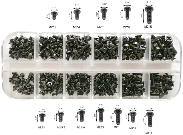 Main image of 360pcs 12sizes Laptop Notebook Tiny Computer Replacement electronic Screws Assortment Kit Black,M2 M2.5 M3,for Lenovo Toshiba Gateway Samsung HP IBM Dell Sony Acer Asus Hard Disk SATA SSD M.2