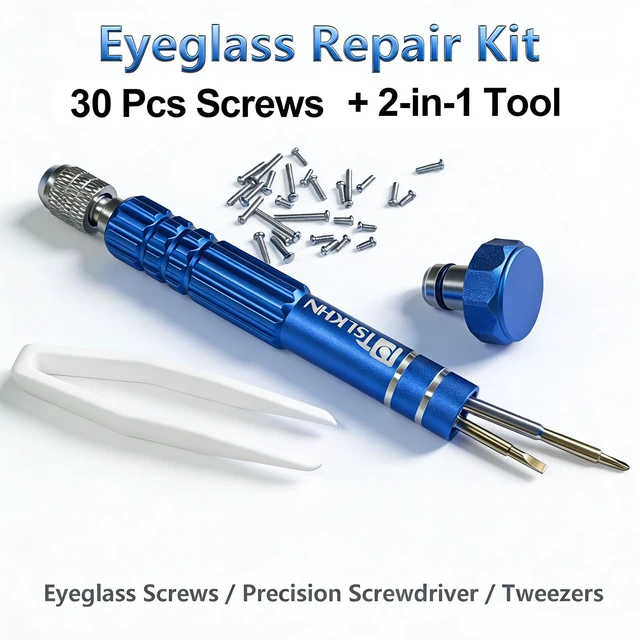 Alt view image 4 of 6 - PTSLKHN Eye Glass Repairing Kit, S2 Steel Screwdriver with 15 Types of Screws, Precision Eyeglass Repair Tool Set (Blue 2in1-screws)