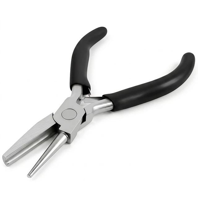 Main image of 5 Inch Concave Round Nose Plier, Carbon Steel Jewelry Plier with Non-Slip Handle for Wire Looping Bending and DIY Jewelry Making, Black