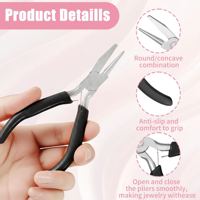 Alt view image 4 of 7 - 5 Inch Concave Round Nose Plier, Carbon Steel Jewelry Plier with Non-Slip Handle for Wire Looping Bending and DIY Jewelry Making, Black