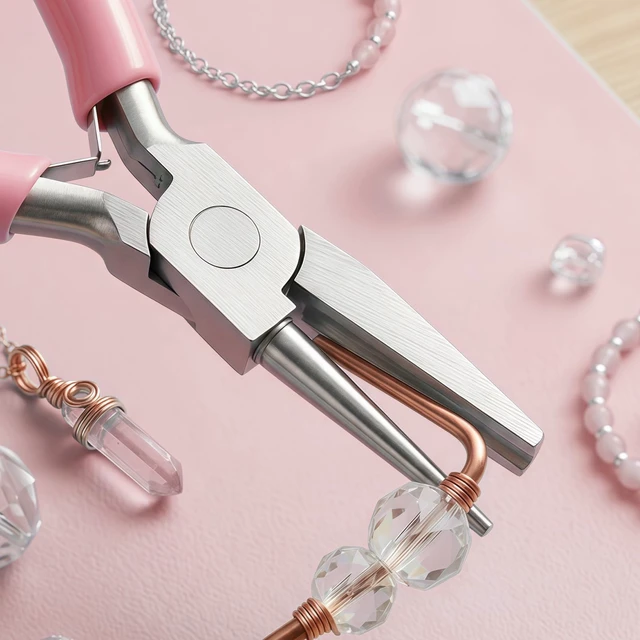 Alt view image 4 of 7 - 5 Inch Concave Round Nose Plier, Carbon Steel Jewelry Plier with Non-Slip Handle for Wire Looping Bending and DIY Jewelry Making, Pink