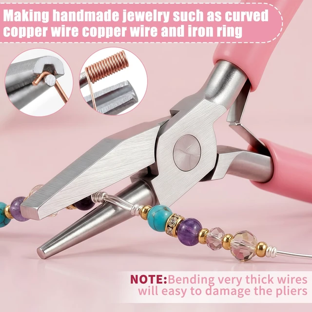 Alt view image 2 of 7 - 5 Inch Concave Round Nose Plier, Carbon Steel Jewelry Plier with Non-Slip Handle for Wire Looping Bending and DIY Jewelry Making, Pink