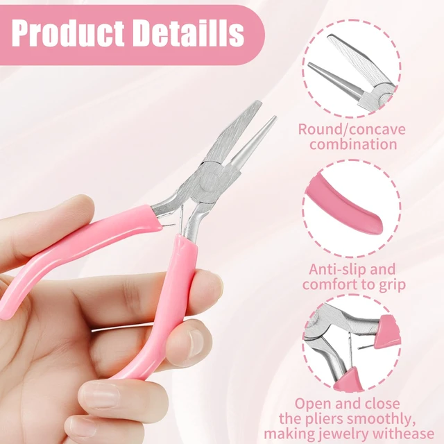 Alt view image 6 of 7 - 5 Inch Concave Round Nose Plier, Carbon Steel Jewelry Plier with Non-Slip Handle for Wire Looping Bending and DIY Jewelry Making, Pink