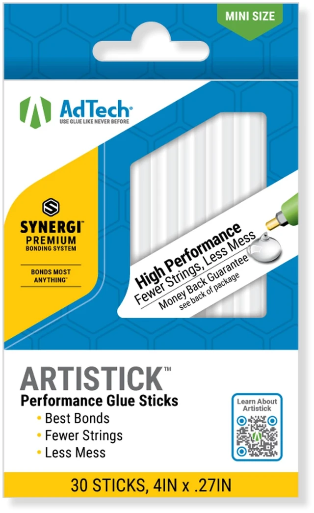 Main image of AdTech Mini Artistick 4" High Performance Stringless Hot Glue Sticks - 30 Sticks, Hi-Temp, Strong Bonding for Crafts, Repairs, and DIY Projects