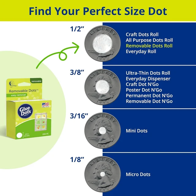 Alt view image 5 of 5 - Glue Dots, Removable Dots, Double-Sided, 1/2", .5 Inch, 200 Dots, DIY Craft Glue Tape, Sticky Adhesive Glue Points, Liquid Hot Glue Alternative, Clear
