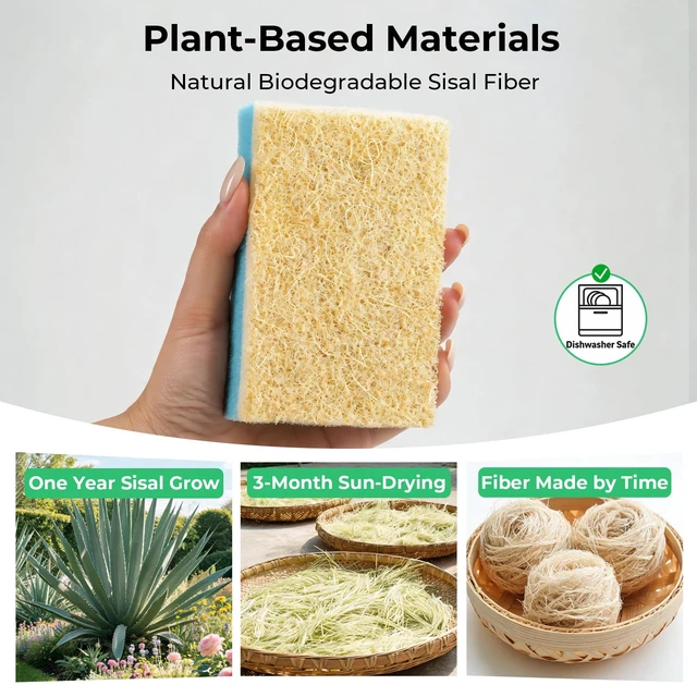 Alt view image 5 of 7 - 12 Pack Natural Non Scratch Scrub Sponge, Sponges Kitchen, Dish Sponge