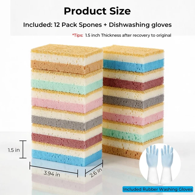Alt view image 6 of 7 - 12 Pack Natural Non Scratch Scrub Sponge, Sponges Kitchen, Dish Sponge