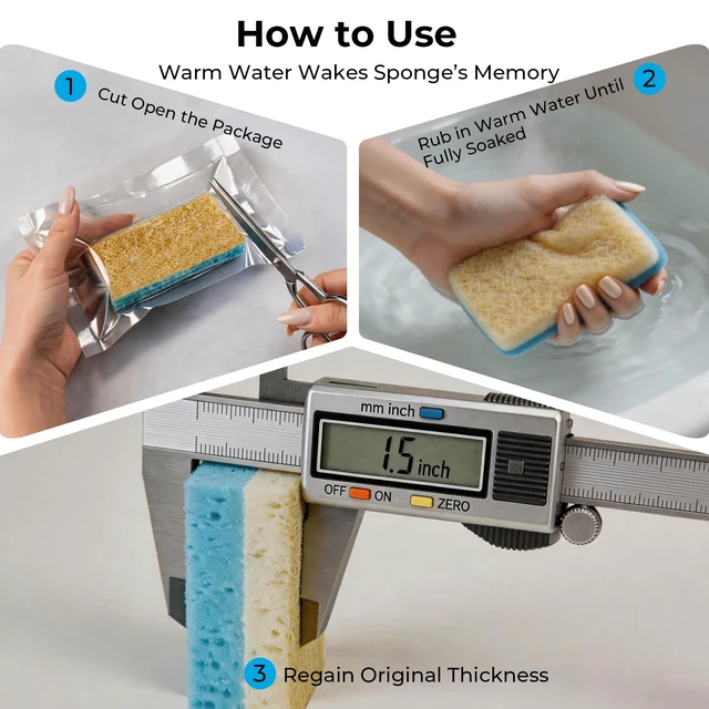 Alt view image 7 of 7 - 12 Pack Natural Non Scratch Scrub Sponge, Sponges Kitchen, Dish Sponge