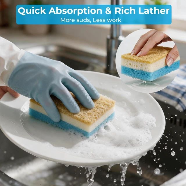 Alt view image 2 of 7 - 12 Pack Natural Non Scratch Scrub Sponge, Sponges Kitchen, Dish Sponge