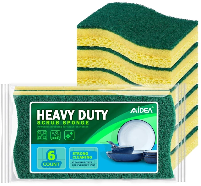 Main image of AIDEA Sponges Kitchen, 6Count, Heavy-Duty Scrub Sponges, Sponge for Dishes