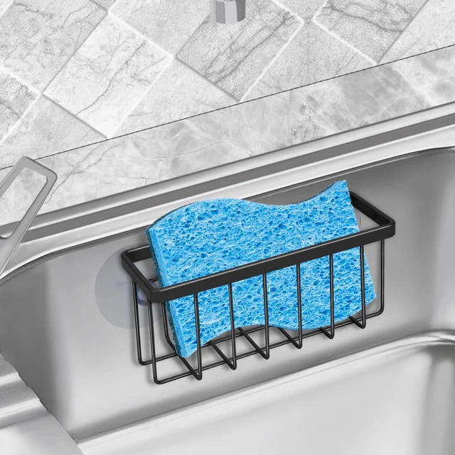 Alt view image 5 of 6 - SHFKS Sponge Holder for Kitchen Sink Suction,Dish Sponge Holder-Black