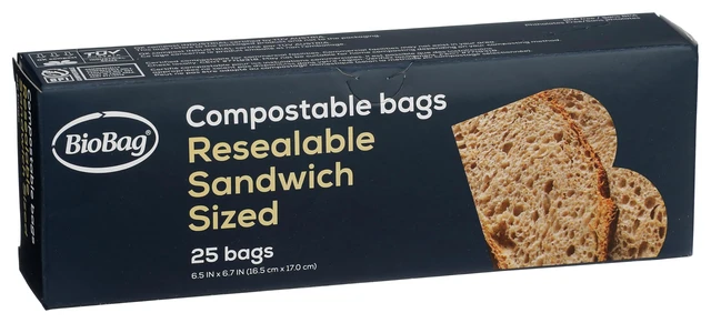 Alt view image 2 of 6 - BioBag 100% Certified Compostable Resealable Sandwich Bags, 25 Count, Perfect for Lunches, Snacks, and On The Go Green