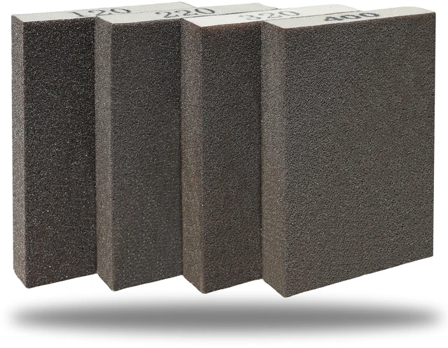 Main image of 4 Pack Hand Sanding Sponge Set -120 220 320 400 Grit- Coarse Medium Fine Grit Sanding Block, Sander Sponges for Wood-Working Drywall Metal, Washable and Reusable Sponge for Rust Removal Polishing