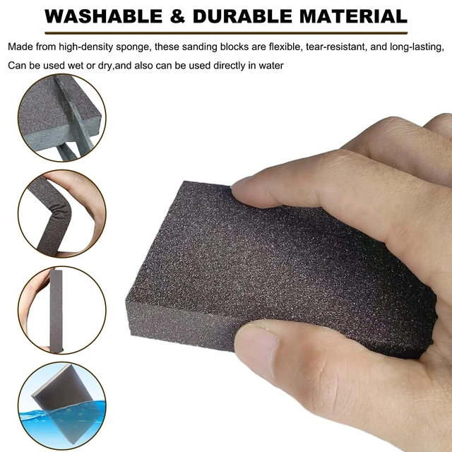 Alt view image 4 of 6 - 4 Pack Hand Sanding Sponge Set -120 220 320 400 Grit- Coarse Medium Fine Grit Sanding Block, Sander Sponges for Wood-Working Drywall Metal, Washable and Reusable Sponge for Rust Removal Polishing