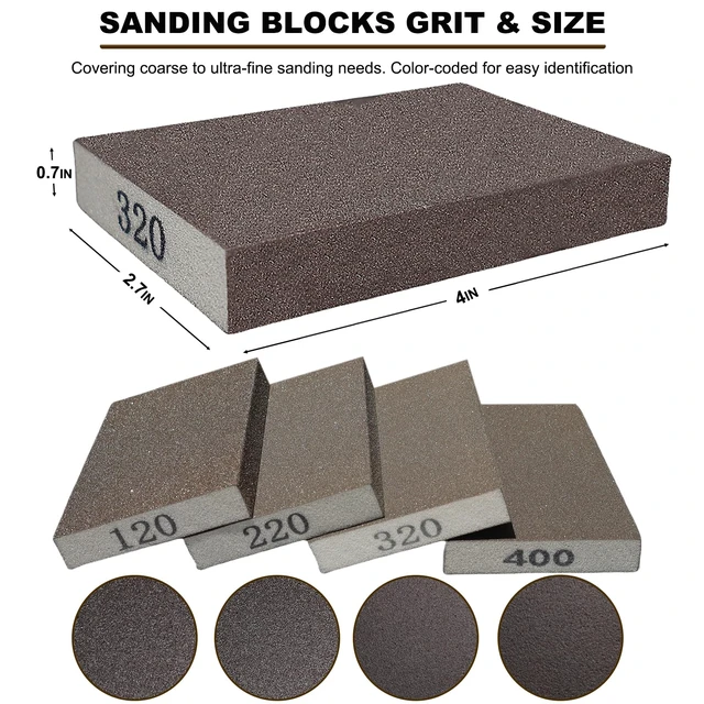 Alt view image 2 of 6 - 4 Pack Hand Sanding Sponge Set -120 220 320 400 Grit- Coarse Medium Fine Grit Sanding Block, Sander Sponges for Wood-Working Drywall Metal, Washable and Reusable Sponge for Rust Removal Polishing