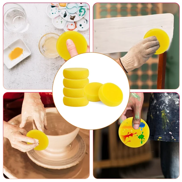 Alt view image 5 of 7 - 6 Pcs Pottery Sponges, Round Painting Sponge 3inch Yellow Artist Sponges Craft Clay Sponge Watercolor Sponges for Face Painting Pottery Ceramics Art Crafts