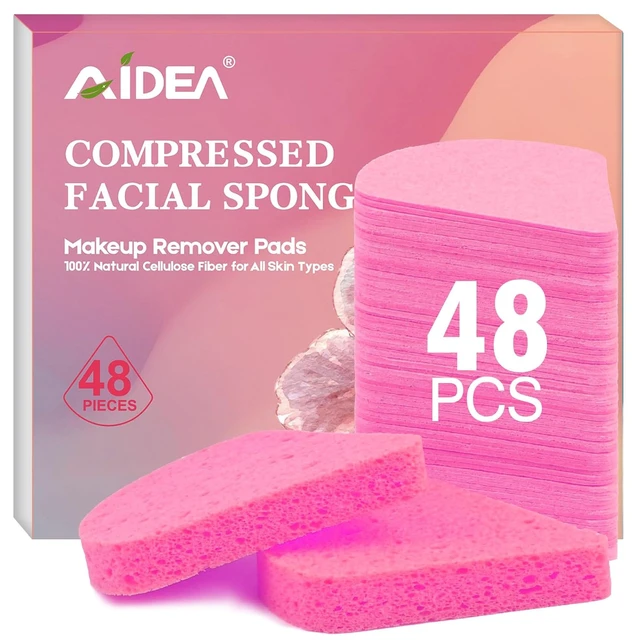 Main image of AIDEA Compressed Facial Sponges-48Count, Disposable Face Sponges, Pink