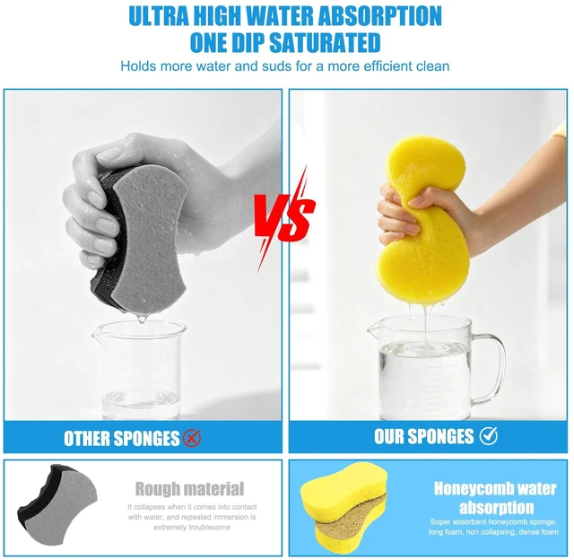 Alt view image 2 of 6 - 2Pack Large Car Wash Sponge - Car Cleaning Sponges for Car Cleaning, Kitchen, Bathroom and Household Cleaning