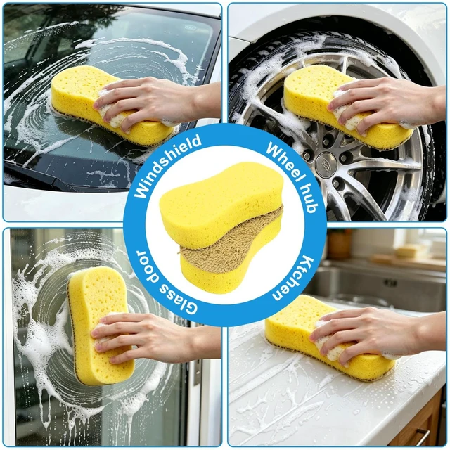 Alt view image 4 of 6 - 2Pack Large Car Wash Sponge - Car Cleaning Sponges for Car Cleaning, Kitchen, Bathroom and Household Cleaning