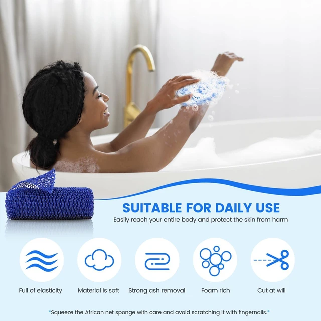 Alt view image 4 of 7 - ZOCY African Net Sponge, Authentic Exfoliating Body Scrubber for Bath and Shower, Multiple Textures with Gentle Deep Exfoliating and Rich Lather for All Skins (Blue)