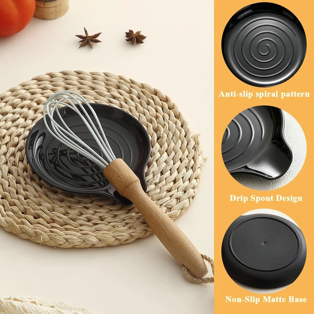Alt view image 5 of 7 - Homquen Spoon Rest, Spoon Holder for Stove Top, Plastic Kitchen Spoon Rest for Kitchen Counter, Spatula Holder, Kitchen Gadget Holder for Ladles, Tongs, Cooking Spatula, 5.8x5.1 Inch (Black)