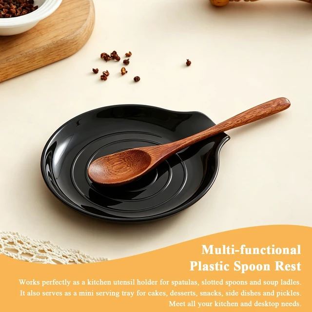 Alt view image 3 of 7 - Homquen Spoon Rest, Spoon Holder for Stove Top, Plastic Kitchen Spoon Rest for Kitchen Counter, Spatula Holder, Kitchen Gadget Holder for Ladles, Tongs, Cooking Spatula, 5.8x5.1 Inch (Black)