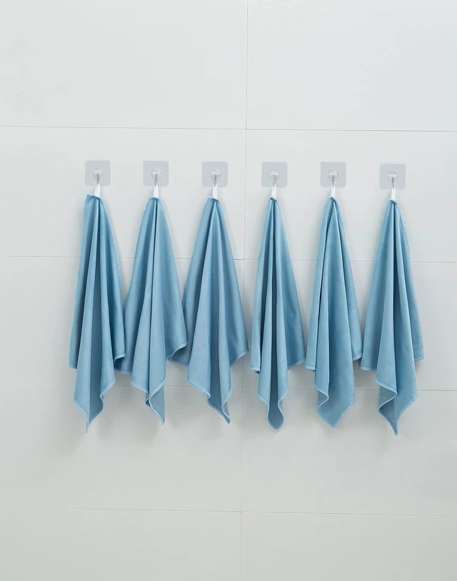 Alt view image 4 of 6 - Puomue 6 Pack Microfiber Glass Cleaning Cloth, 16 Inch X 16 Inch, Lint Free Quickly Clean Window, Glasses, Windshields, Mirrors, and Stainless Steel, Blue