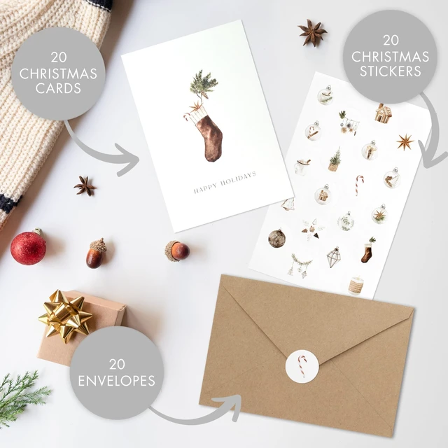 Alt view image 5 of 7 - Beautiful Modern Rustic Christmas Cards Set of 20 - Incl. Bulk Envelopes