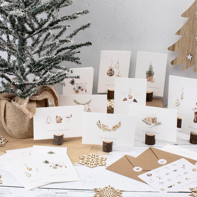 Alt view image 3 of 7 - Beautiful Modern Rustic Christmas Cards Set of 20 - Incl. Bulk Envelopes