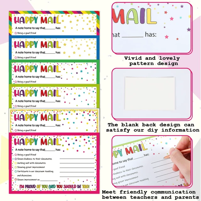 Alt view image 3 of 6 - 60Pcs Colorful Happy Mail Teacher Notes to Parents Classroom Good Behavior Incentive Motivational Cards Positive Postcards to Send Home for Home Classroom Kindergarten Elementary School