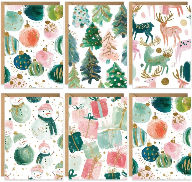 Main image of Old English Company Christmas Cards Packs of 20, 5 Modern Pink Gold Xmas Designs, Eco-friendly and Made in UK, Blank Inside with Premium Envelopes, 2026 Multipack Bulk Set, For Female Friends Family