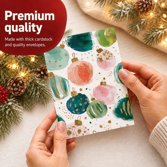 Alt view image 3 of 6 - Old English Company Christmas Cards Packs of 20, 5 Modern Pink Gold Xmas Designs, Eco-friendly and Made in UK, Blank Inside with Premium Envelopes, 2026 Multipack Bulk Set, For Female Friends Family