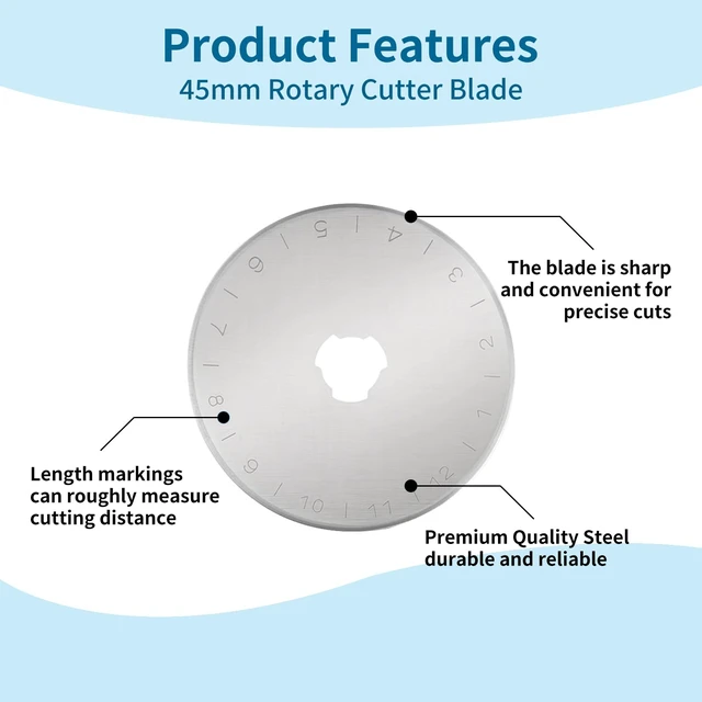 Alt view image 7 of 7 - 12 pcs 45mm Rotary Cutter Blades,Replacement Rotary Blade for Arts Crafts Quilting Scrapbooking Sewing Fabric Cutting,Arts & Crafts Farbric Paper Cutting Tool By XEKIGU