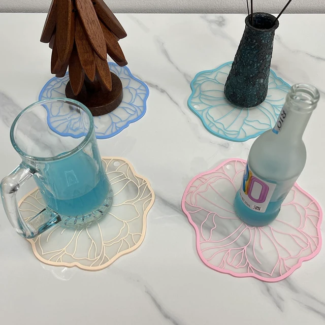 Alt view image 4 of 5 - Silicone Coasters, 7.5-inch PVC Heat-Resistant Non-Slip Placemats, Anti-Scald Table Mats, Decorative Kitchen Pads