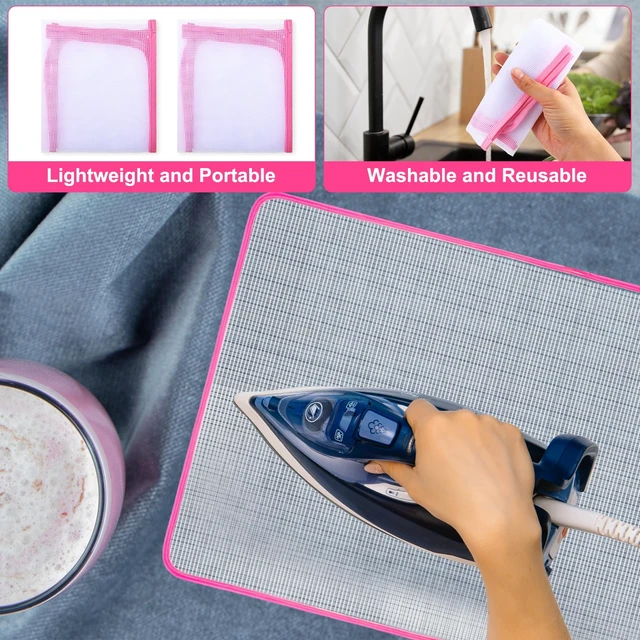 Alt view image 3 of 7 - 2 Pack Pressing Cloth for Ironing,15.7 × 23.6 Inch Mesh Cloth Ironing Pad Ironing Cloth to Protect Clothes, Scorch-Saving Insulation Press Cloth for Ironing (Pink)