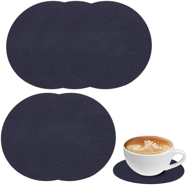 Main image of Set of 6 Leather Coasters, 4" Round, Navy Blue
