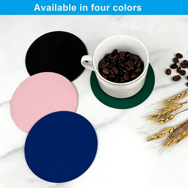 Alt view image 4 of 5 - Set of 6 Leather Coasters, 4" Round, Navy Blue