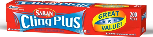 Main image of Saran Cling Plus Clear Plastic Wrap, Food Storage, Easy Dispense, 200 Sq Ft Roll