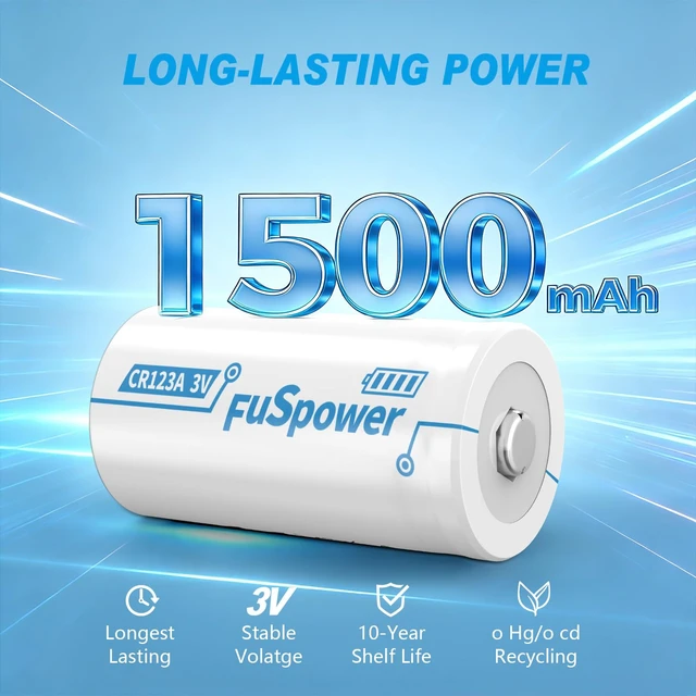 Alt view image 5 of 6 - CR123A 3V Lithium Battery: High Capacity 123a Batteries 2 Pack - CR17345 Battery for Smoke Alarm Flashlight - Long Lasting Power for Doorlock Home Automation