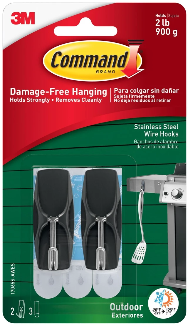 Main image of Command Outdoor Medium Black Wire Toggle Hooks, 2 Hooks and 3 Strips, Damage-Free Hanging Wall Hook for Hanging Outdoor Wall Decor with Weather Resistant Strips, Holds up to 2 lb