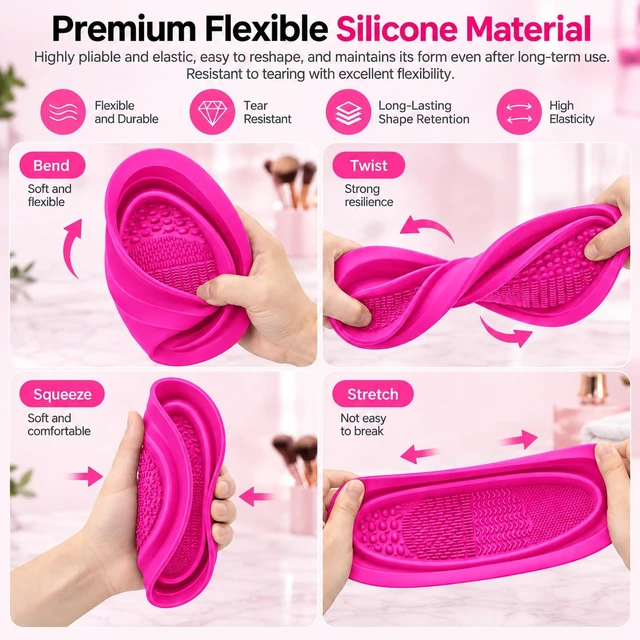 Alt view image 6 of 6 - 2-in-1 Collapsible Silicone Makeup Brush Cleaning Bowl, 4 Cleaning Textures, Brush Cleaner Mat & Bowl, Soft Flexible Portable Design for Makeup Brushes, Sponges & Puffs