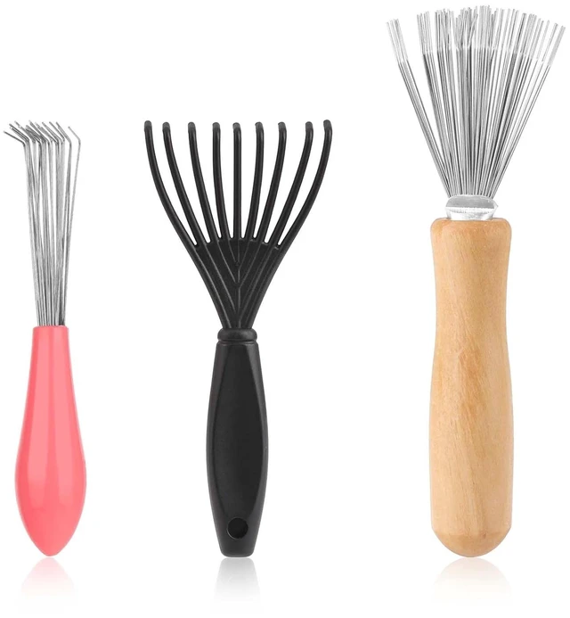 Main image of Comb and Brush Cleaner Tool Set - 3 Pieces with Rake Design for Home and Salon Use