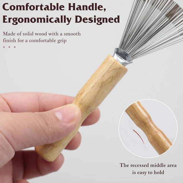 Alt view image 4 of 7 - 2PCS Mini Hair Brush Cleaner Set with Wooden Handle and Metal Wire Rake Portable Comb Cleaner