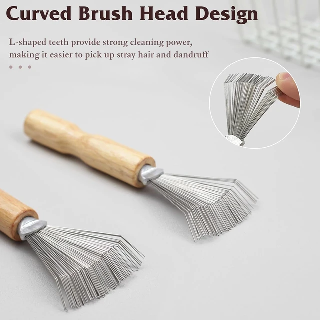 Alt view image 6 of 7 - 2PCS Mini Hair Brush Cleaner Set with Wooden Handle and Metal Wire Rake Portable Comb Cleaner