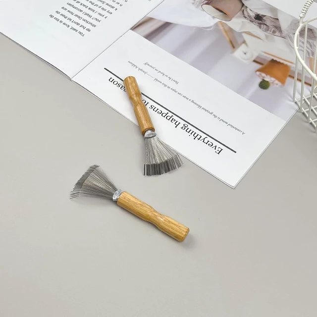 Alt view image 2 of 7 - 2PCS Mini Hair Brush Cleaner Set with Wooden Handle and Metal Wire Rake Portable Comb Cleaner