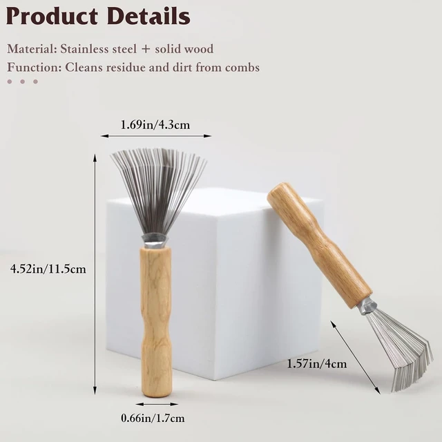 Alt view image 7 of 7 - 2PCS Mini Hair Brush Cleaner Set with Wooden Handle and Metal Wire Rake Portable Comb Cleaner