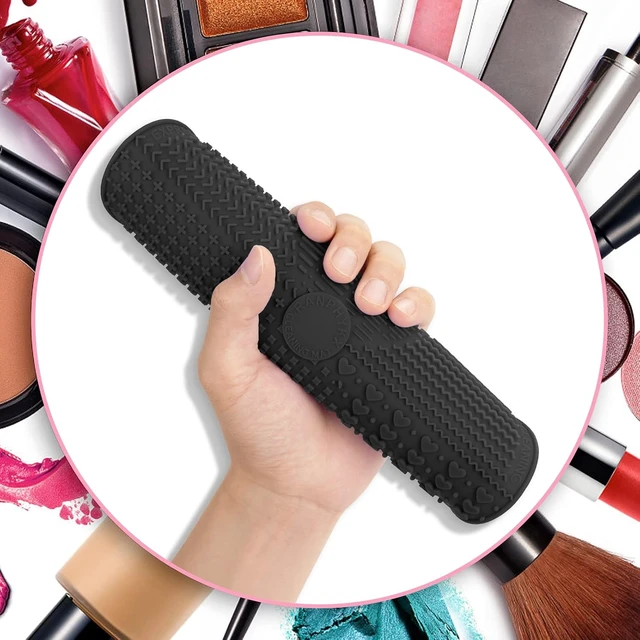 Alt view image 2 of 6 - Makeup Brush Cleaner Mat Silicone Brush Cleaning Mat Big Size Make Up Brush Clean Pad with Suction Cup for Makeup Brush Cleaning (Black)